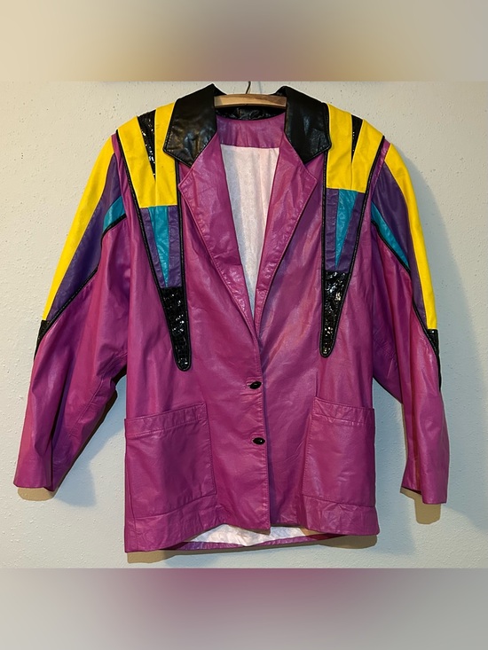 Ricky Nell Jackets & Blazers - Vintage Ricky Nell Colorblock Leather Jacket 80s Statement Piece Sz M